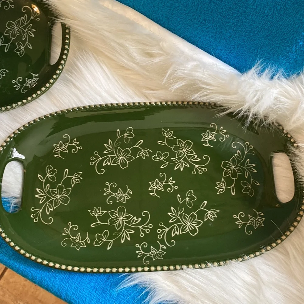 COPY - Temptations green floral lace soup and sandwich 2 tray’s 2 soup tureens …